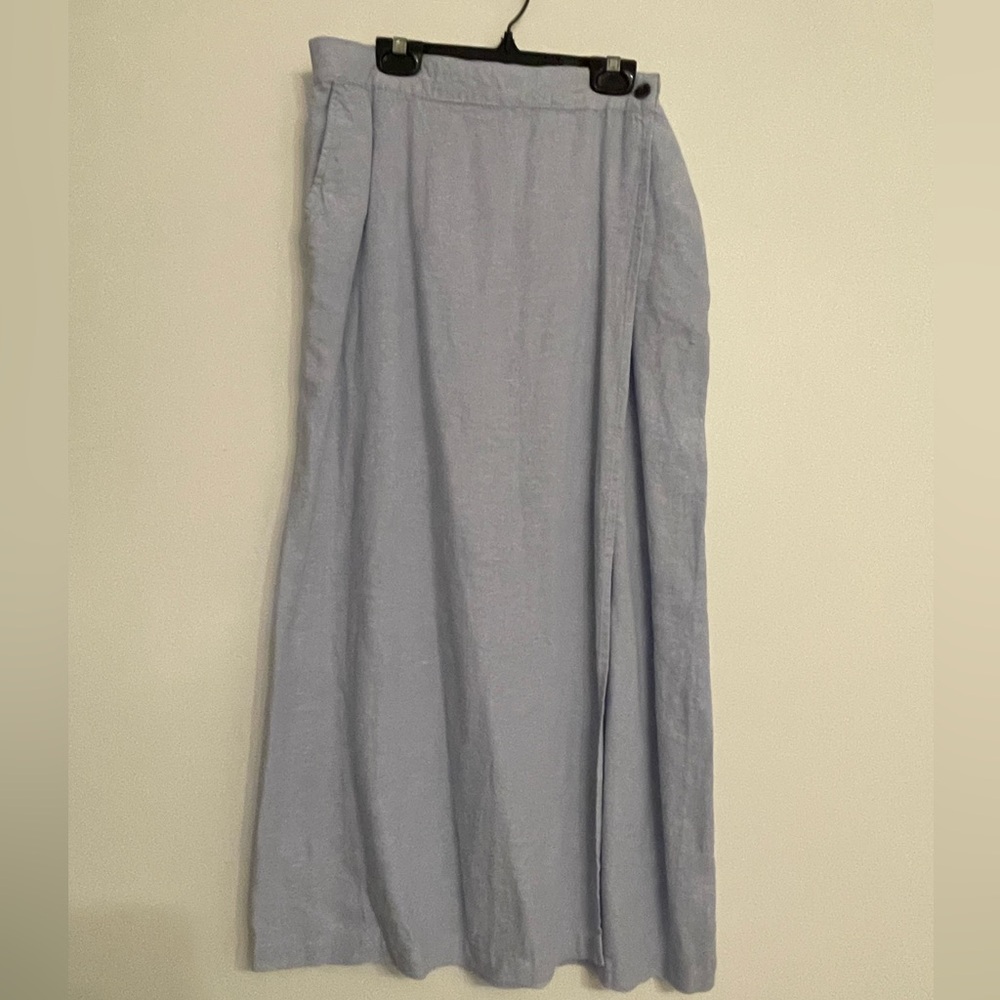 Cynthia Rowley blue linen Midi A-Line wrap Skirt Casual L large